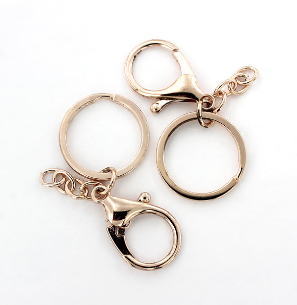 Porte-clés couleur or rose avec fermoir mousqueton et chaîne attachée - 67 mm x 30 mm - 4 pièces - Z706