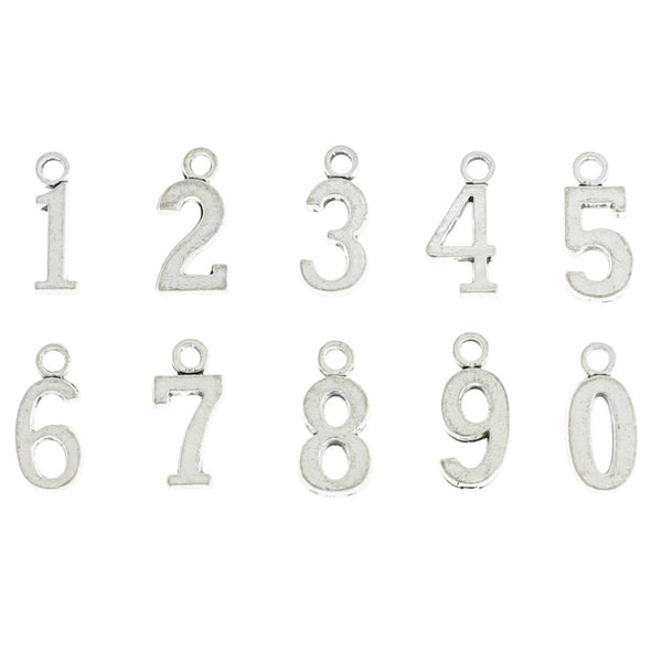 Collection de breloques numérotées ton argent antique 10 breloques - NU002