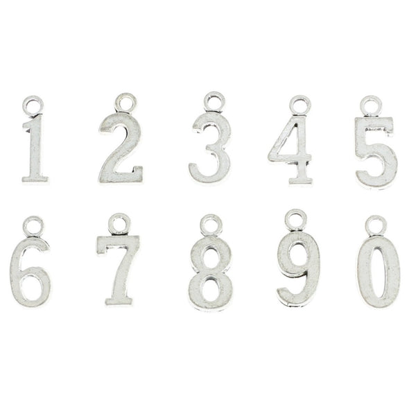 Number Charm Collection Antique Silver Tone 10 Charms - NU002H