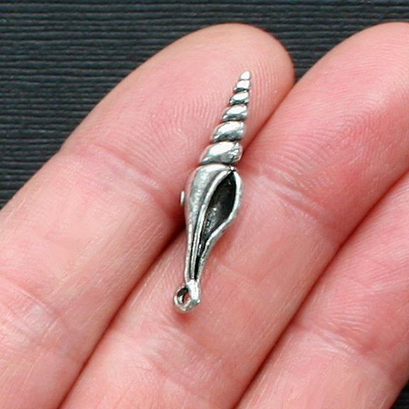6 Shell Antique Silver Tone Charms 3D - SC1486