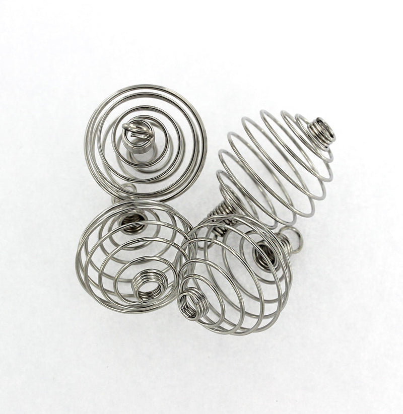 Silver Tone Spiral Bead Cages - 34mm x 24mm - 4 Pieces - MT619