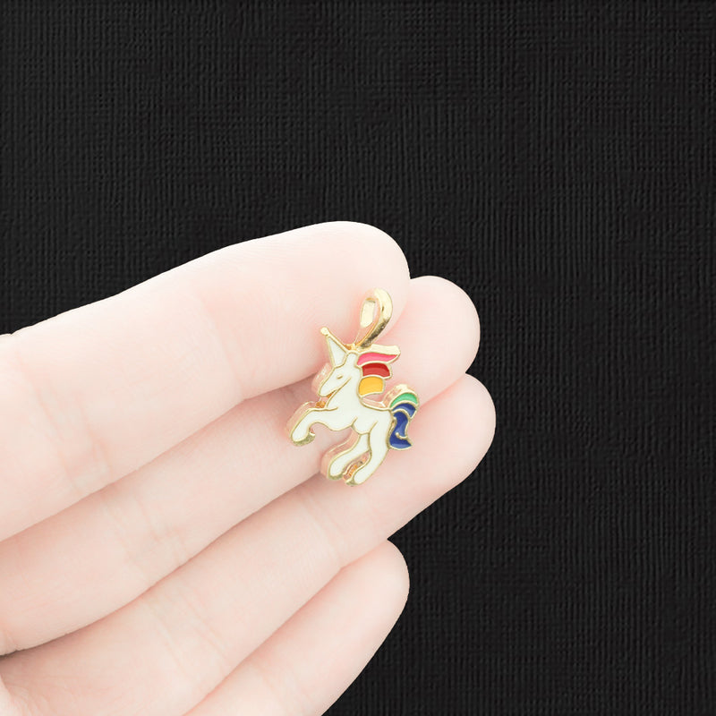 4 Unicorn Gold Tone Enamel Charms - E1539