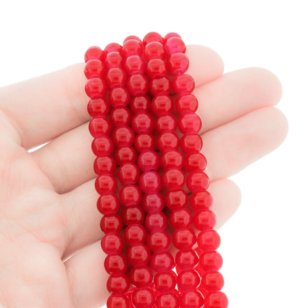 Perles Imitation Jade Rondes 6.5mm - Rouge Vif - 1 Rang 145 Perles - BD2791