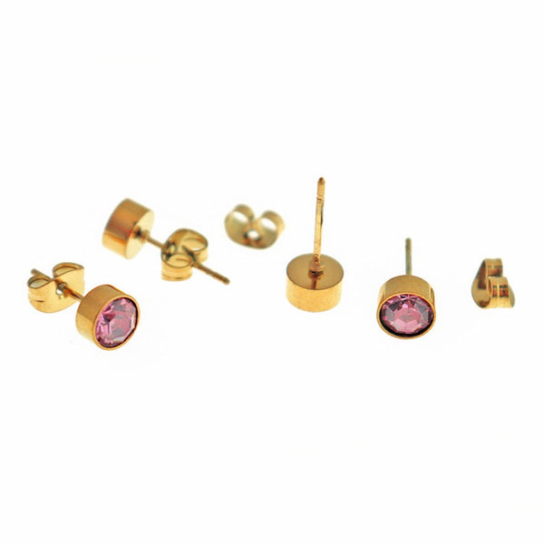 Gold Stainless Steel Birthstone Earrings - June - Alexandrite Cubic Zirconia Studs - 15mm x 7mm - 2 Pieces 1 Pair - ER550
