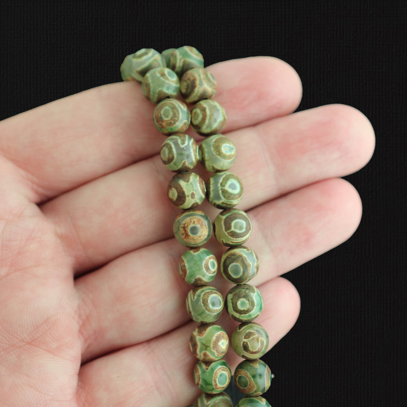 Round Natural Agate Beads 8mm - Green - 1 Full Strand 47 Beads - BD1768