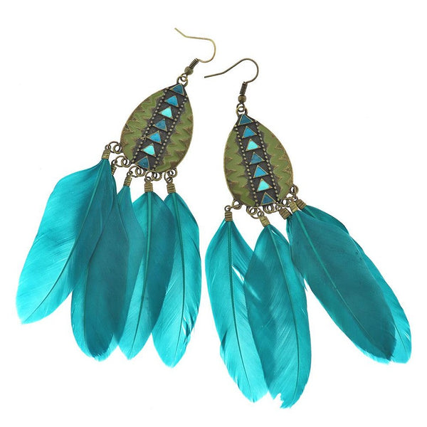 2 Feather Dreamcatcher Earrings - French Hook Style - 1 Pair - Z1222