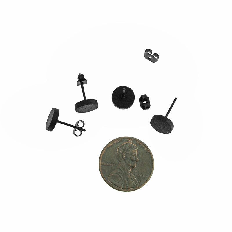 Gunmetal Black Stainless Steel Earrings - Flat Round Studs - 7mm x 2mm - 2 Pieces 1 Pair - ER233