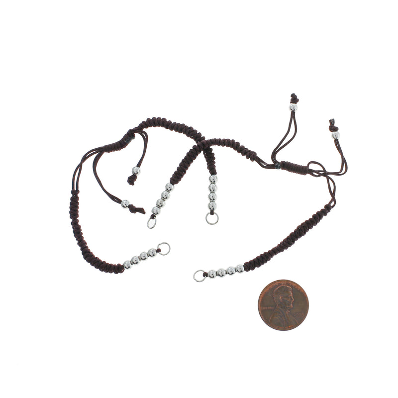Brown Nylon Cord Adjustable Connector Bracelet Base With Brass Spacer Beads 4.5-8.5"- 4mm - 1 Bracelet - N028-B