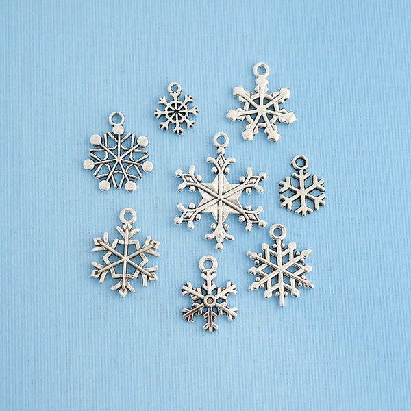 Snowflake Charm Collection Antique Silver Tone 8 Different Charms - COL017