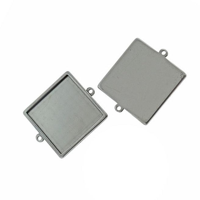Stainless Steel Square Cabochon Connector Settings - 25mm Tray - 2 Pieces - Z1174