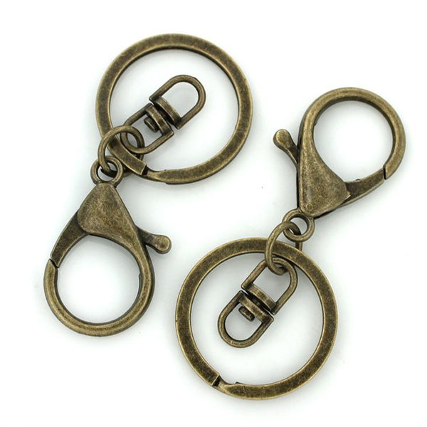 Porte-clés en bronze antique avec fermoir pivotant et mousqueton - 63 mm x 30 mm - 2 pièces - Z235
