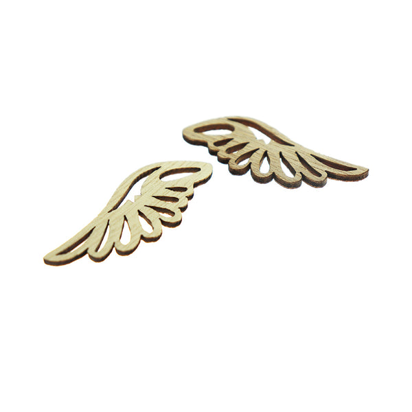 4 Filigree Angel Wing Natural Wood Charms - WP396