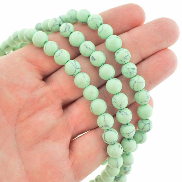 Perles rondes imitation pierres précieuses 8 mm - Vert avec marbre noir - 1 brin 50 perles - BD1988