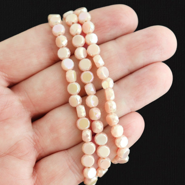 Faceted Flat Glass Beads 6mm x 5.5mm - Electroplated Peach - 1 Strand 98 Beads - BD187