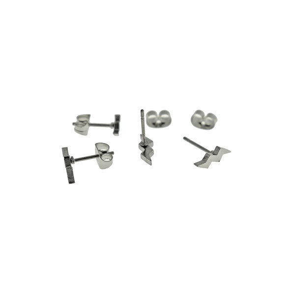 Stainless Steel Earrings - Lightning Bolt Studs - 10mm x 3mm - 2 Pieces 1 Pair - ER880