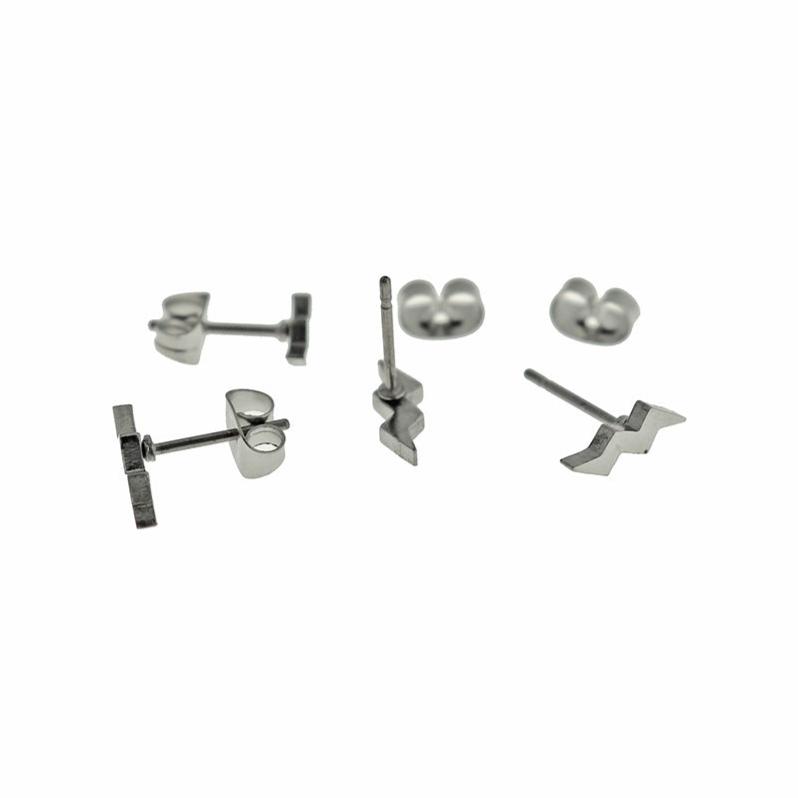 Stainless Steel Earrings - Lightning Bolt Studs - 10mm x 3mm - 1 Pair - Choose Your Tone!