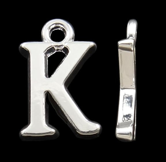5 Lettre K Alphabet Silver Tone Charms - SC2346