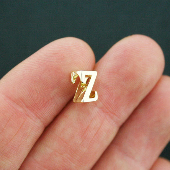 SALE Letter Z Spacer Beads 9mm x 4mm - Gold Tone - 4 Beads - GC690