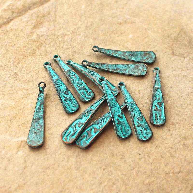 Kokopelli Drop Antique Copper Tone Mykonos Charms with Green Patina - BC1551