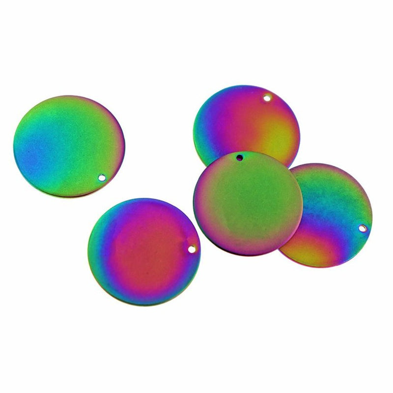 Round Stamping Blanks - Rainbow Electroplated Stainless Steel - 25mm - 4 Tags - MT142