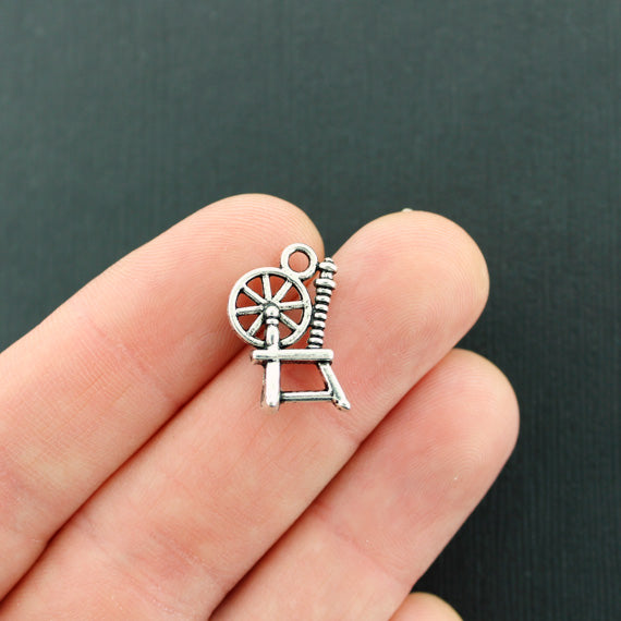 6 Spinning Wheel Antique Silver Tone Charms 2 faces - SC6021