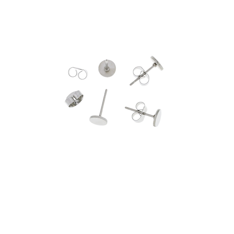 Stainless Steel Earrings - Flat Round Studs - 6mm x 1mm - 2 Pieces 1 Pair - ER259