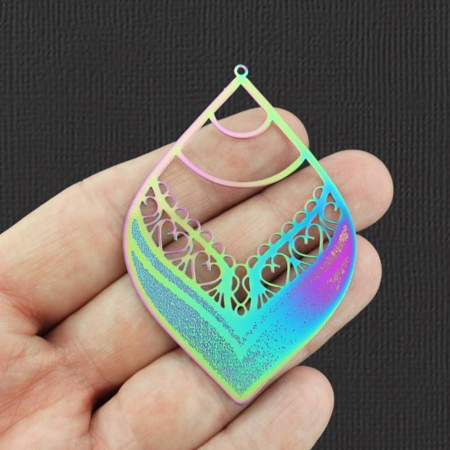 2 Teardrop Rainbow Electroplated Stainless Steel Charms - SSP103
