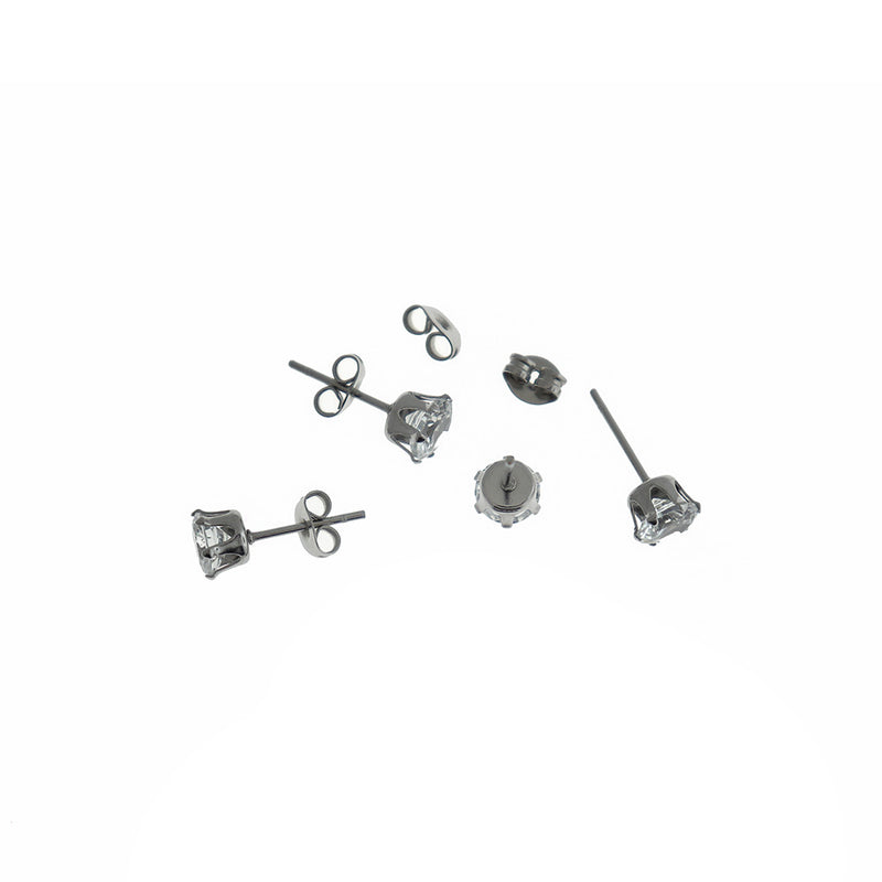 Stainless Steel Earrings - Cubic Zirconia Studs - 6mm x 5mm - 2 Pieces 1 Pair - ER539