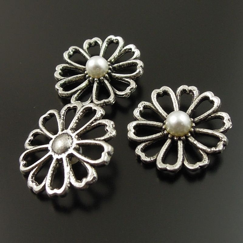 4 Daisies Antique Silver Tone Charms 2 Sided - SC1833