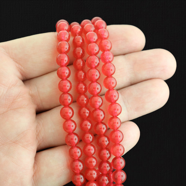 Perles rondes en jade naturel de Malaisie 6 mm - Rouge - 1 rang 64 perles - BD1632