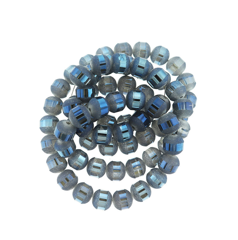 Round Glass Beads 10mm - Frosted Metallic Light Blue - 1 Strand 72 Beads - BD1496