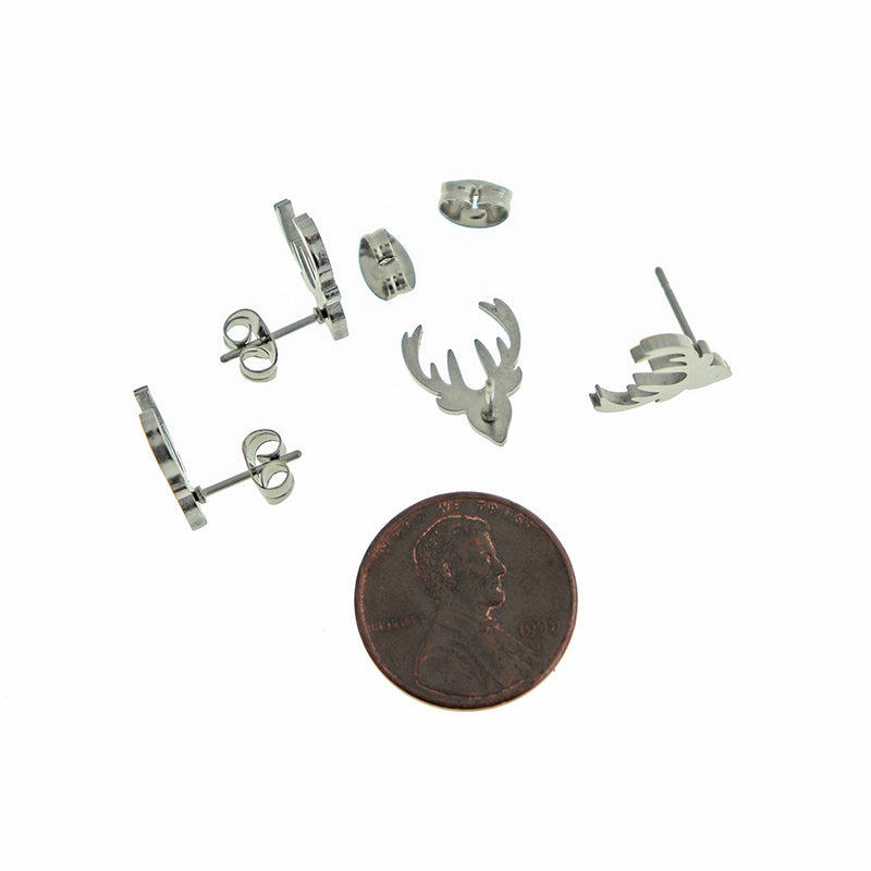 Stainless Steel Earrings - Reindeer Studs - 13mm x 11mm - 2 Pieces 1 Pair - ER495