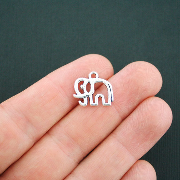 10 Elephant Antique Silver Tone Charms 2 Sided - SC1172