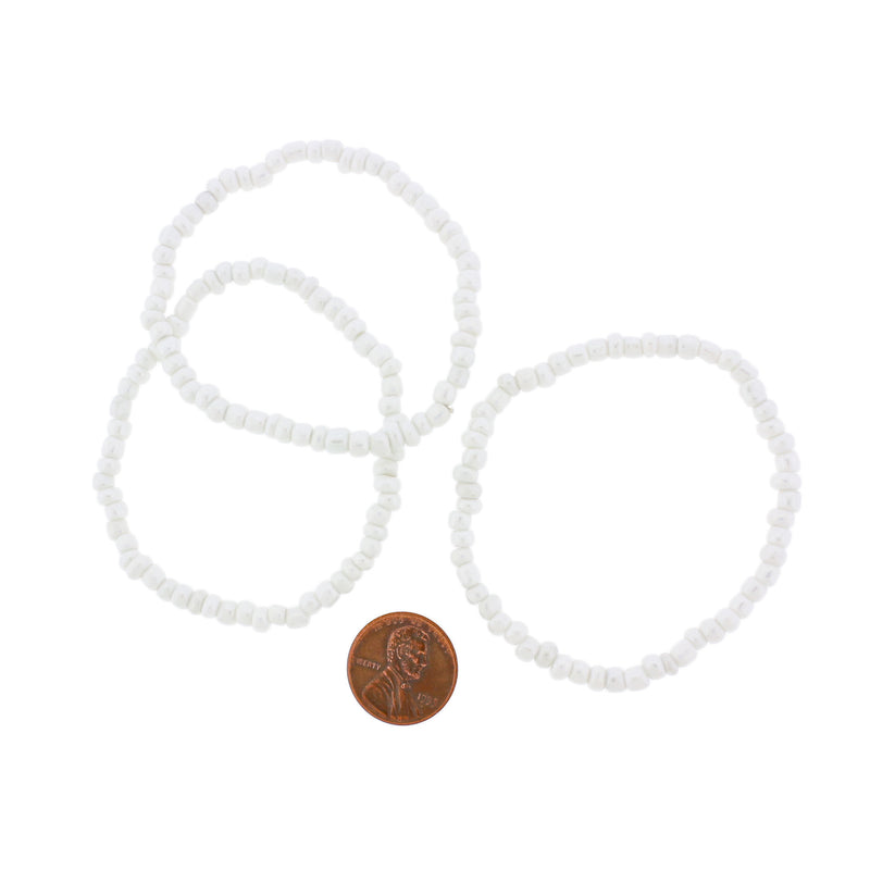 Bracelets en perles de verre - 65 mm - Blanc - 5 bracelets - BB109