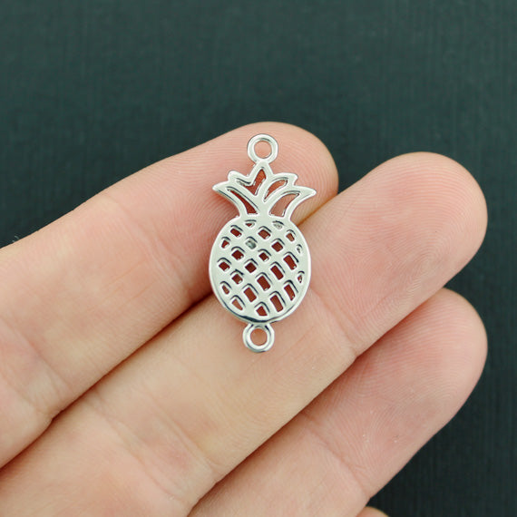 5 Pineapple Connector Silver Tone Charms 2 Sided - SC7531