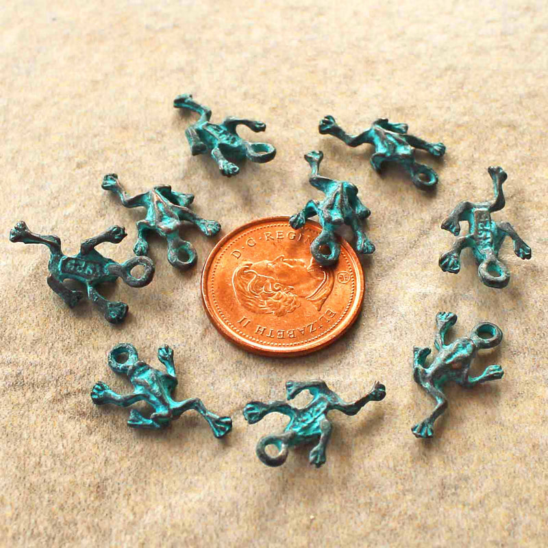 2 Frog Antique Copper Tone Mykonos Charms with Green Patina - BC1557