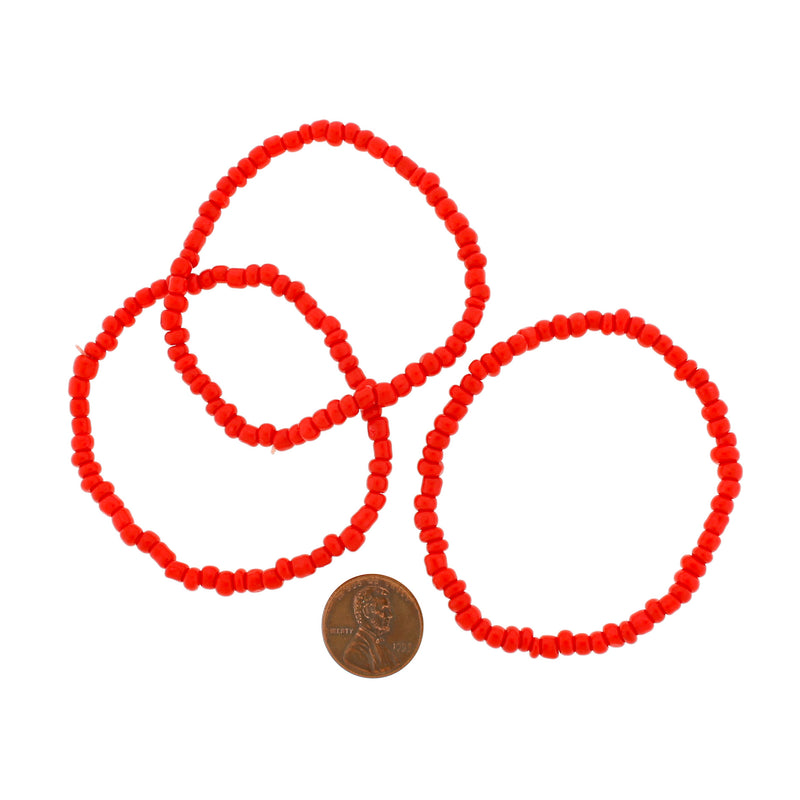 Bracelet Perles de Verre Graines - 65mm - Rouge - 1 Bracelet - BB107