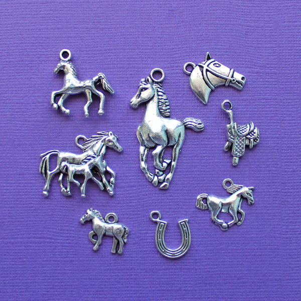 Collection de breloques cheval ton argent antique 8 breloques différentes COL014