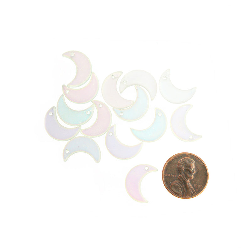 10 Opal Crescent Moon Glass Charms 2 Sided - Z575