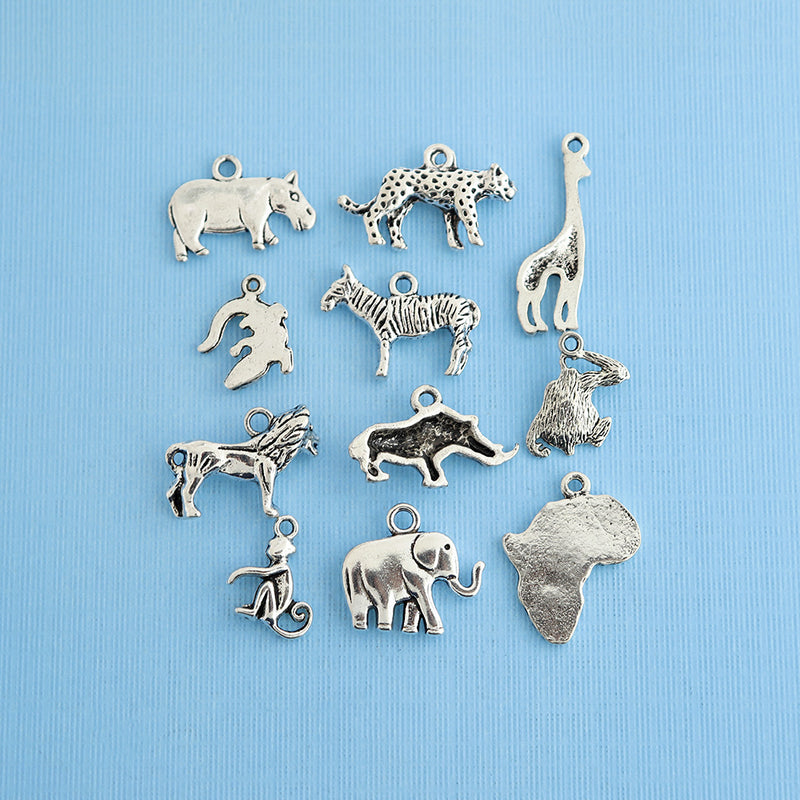 Africa Charm Collection Antique Silver Tone 11 breloques différentes - COL009