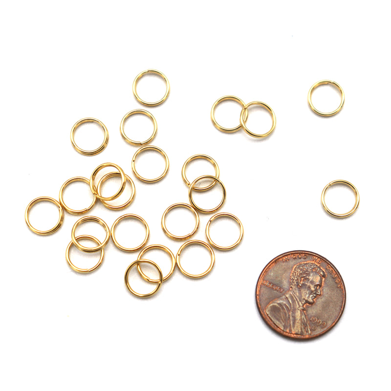 Gold Stainless Steel Split Rings 8mm x 1.3mm - Open 16 Gauge - 12 Rings - SS092