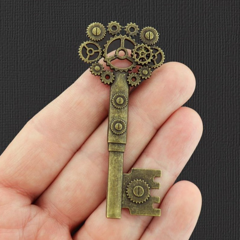 2 Steampunk Key Antique Bronze Tone Charms - BC459