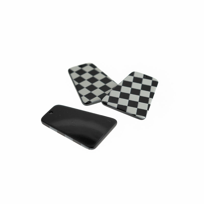2 Black and White Checkered Acrylic Charms - K587