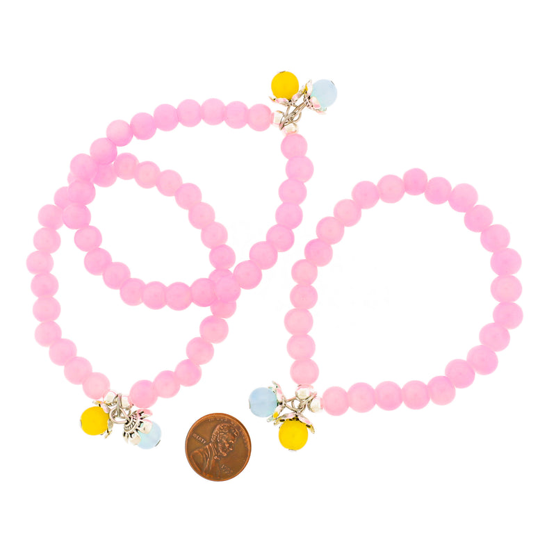 Imitation Jade Bead Bracelet - 50mm - Baby Pink - 1 Bracelet - BB154