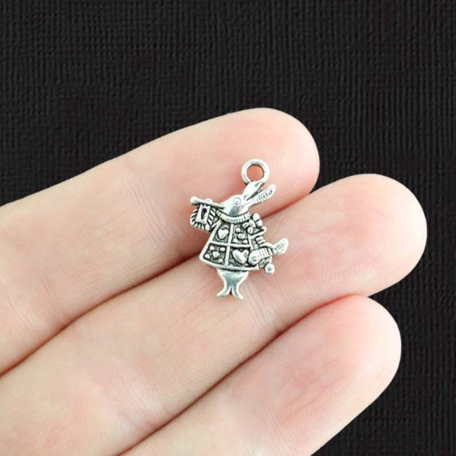 10 Rabbit Antique Silver Tone Charms 2 Sided - SC313