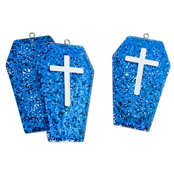 Breloque en résine Croix de cercueil bleu - K508