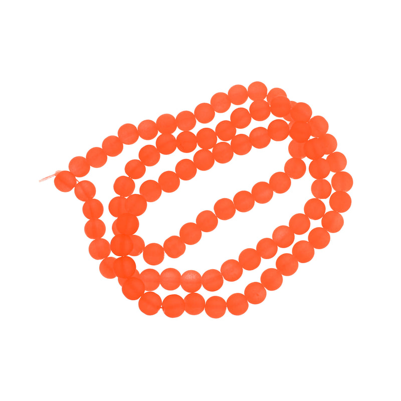 Round Glass Beads 10mm - Frosted Neon Orange - 50 Beads - BD672