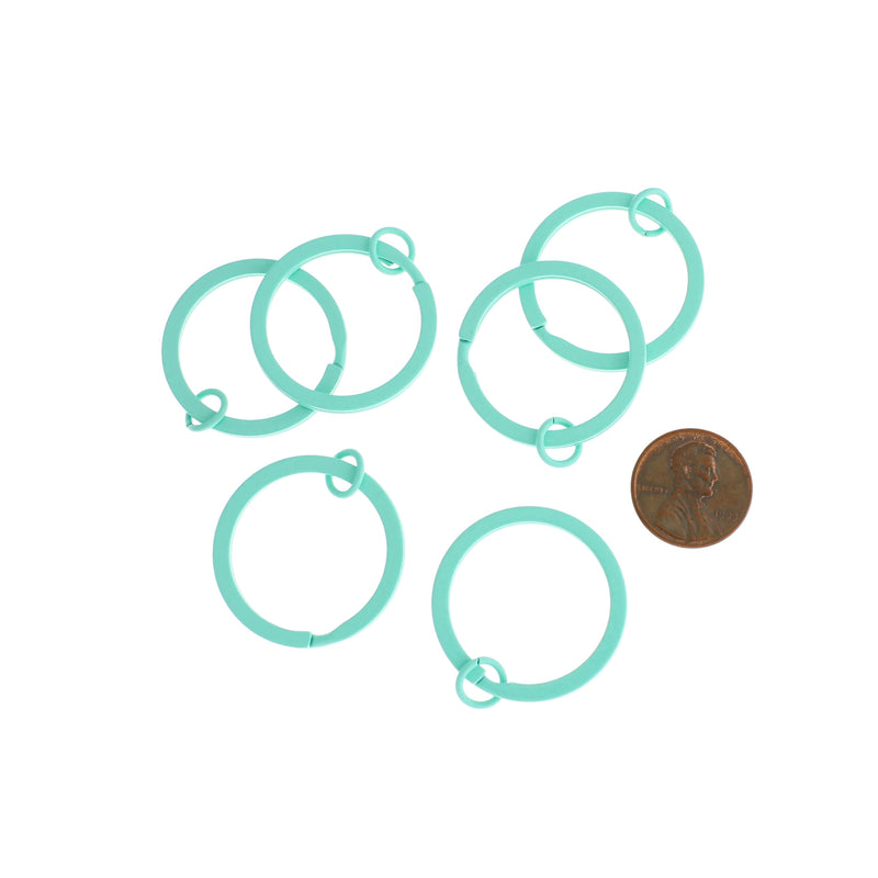 Turquoise Enamel Key Rings with Attached Jump Ring - 30mm - 4 Pieces - FD296