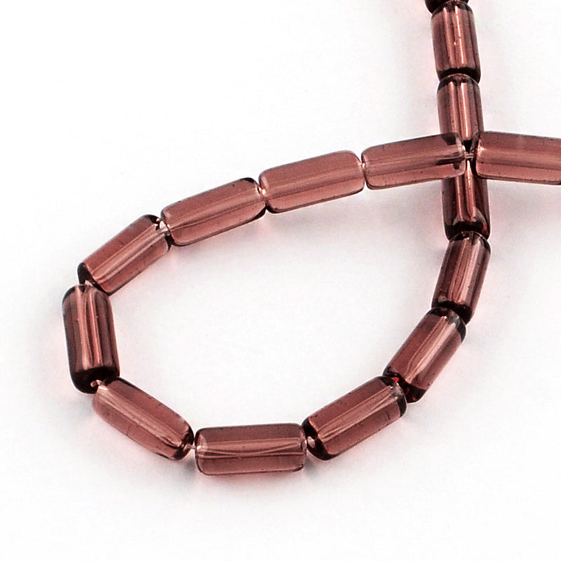 Perles de Verre Tube 10mm x 4mm - Marron Chocolat - 1 Rang 30 Perles - BD1071