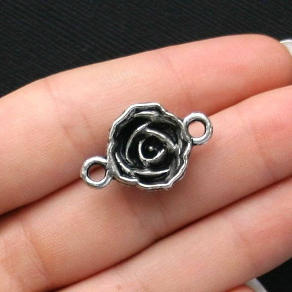 4 Rose Connector Antique Silver Tone Charms - SC1513